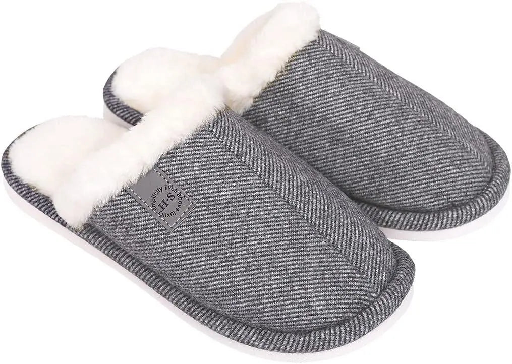 [Teddy] Slippers, Autumn/Winter Warm Room Shoes, Memory Foam, Gray