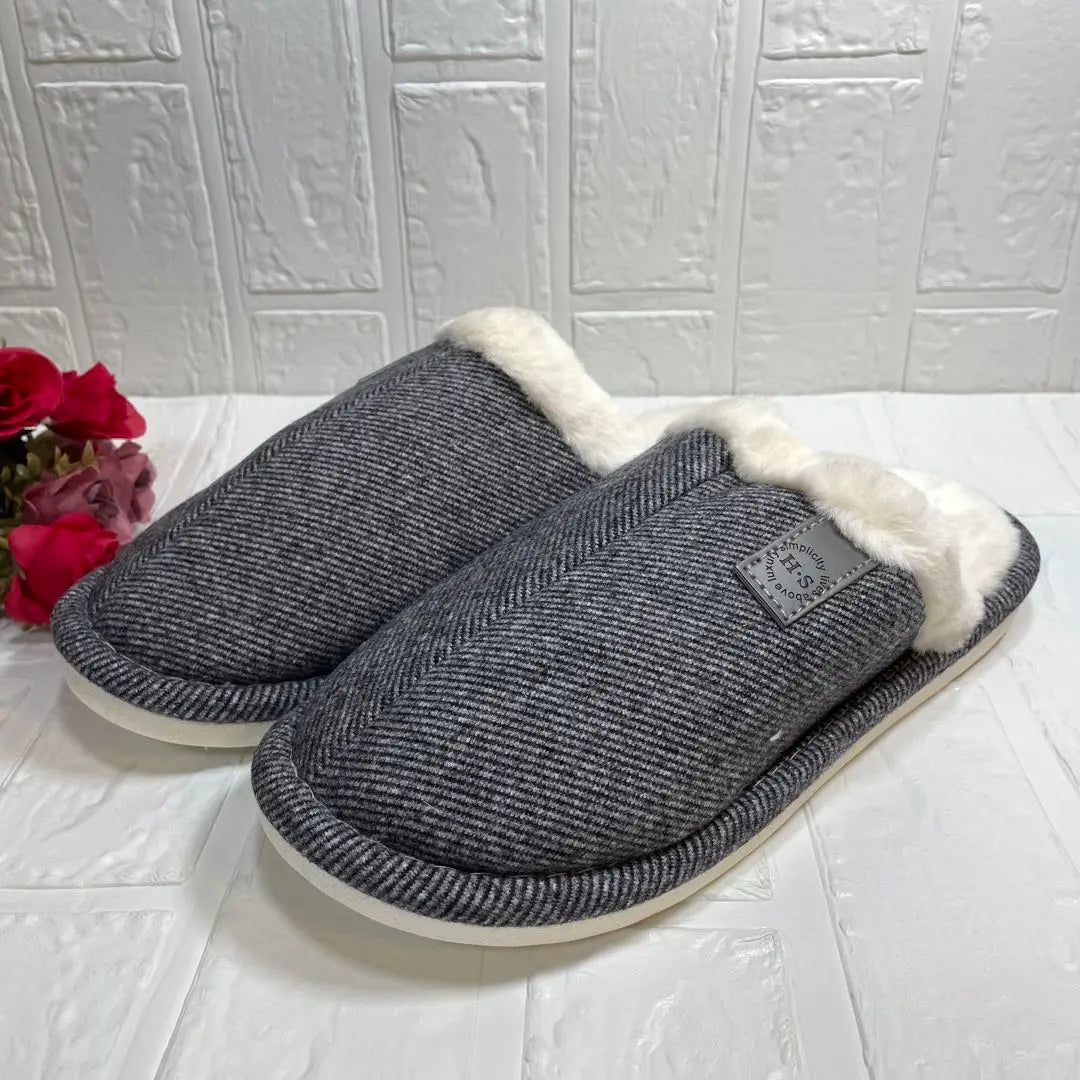 [Teddy] Slippers, Autumn/Winter Warm Room Shoes, Memory Foam, Gray