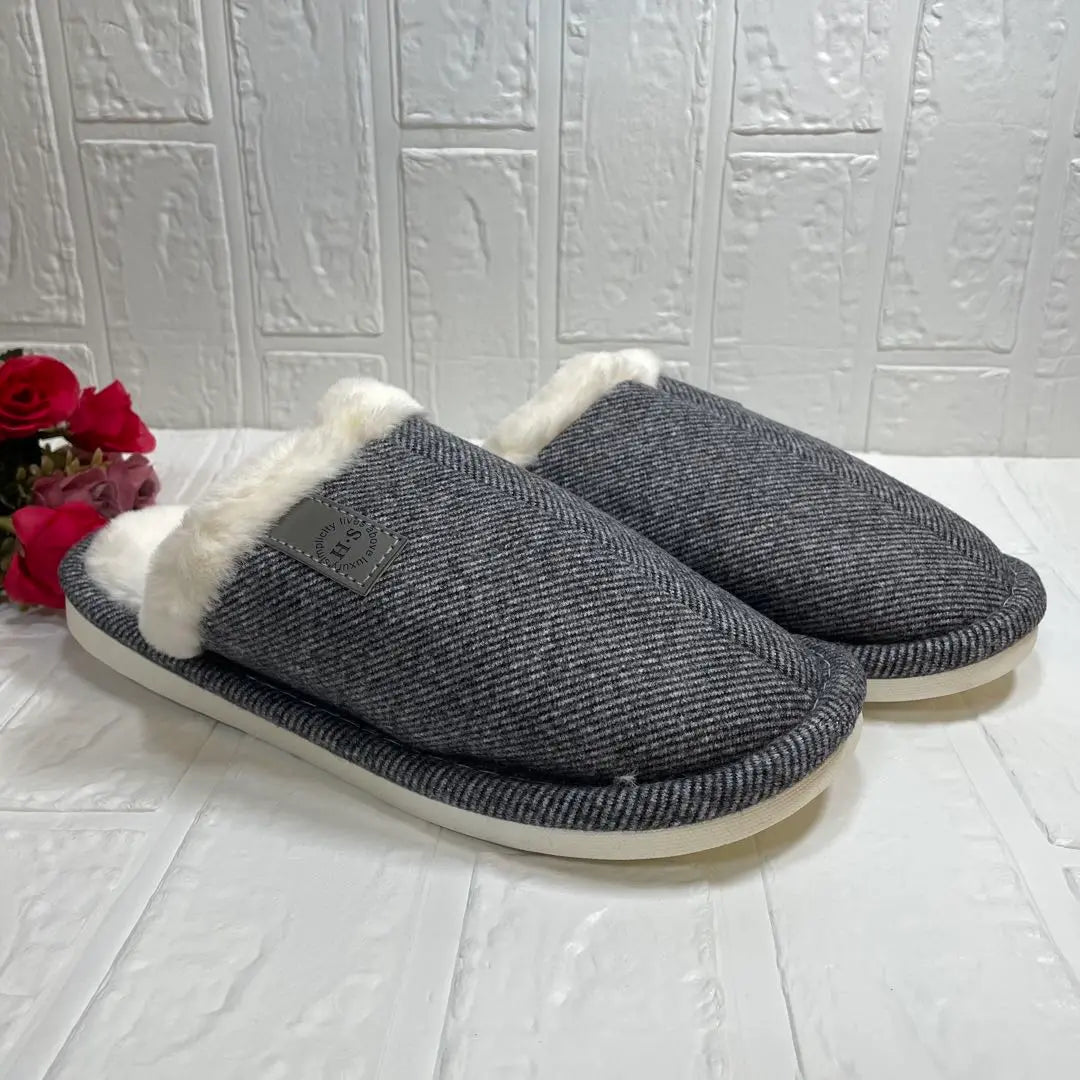 [Teddy] Slippers, Autumn/Winter Warm Room Shoes, Memory Foam, Gray