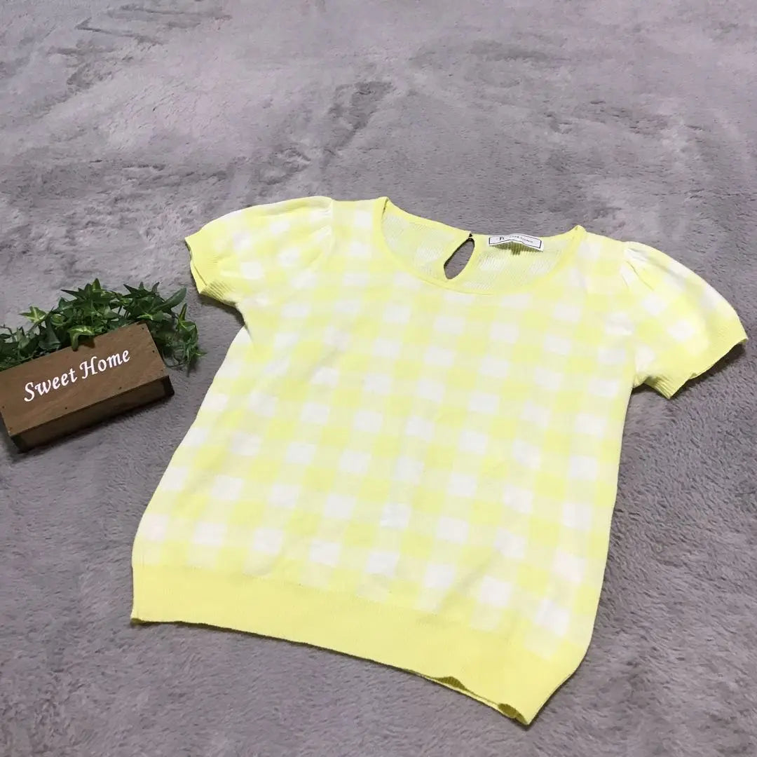 Roke Picnic 38 Checkered pattern M Summer knit Short sleeves Round collar