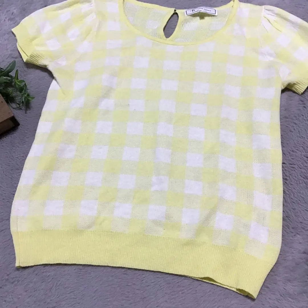 Roke Picnic 38 Checkered pattern M Summer knit Short sleeves Round collar