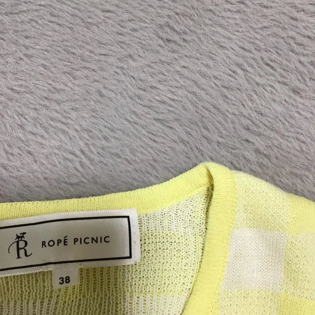 Roke Picnic 38 Checkered pattern M Summer knit Short sleeves Round collar