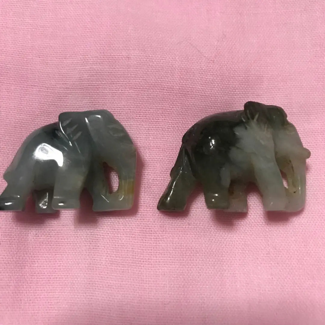 Jade Elephant, Ornament, Carving, Power Stone, Set of 2