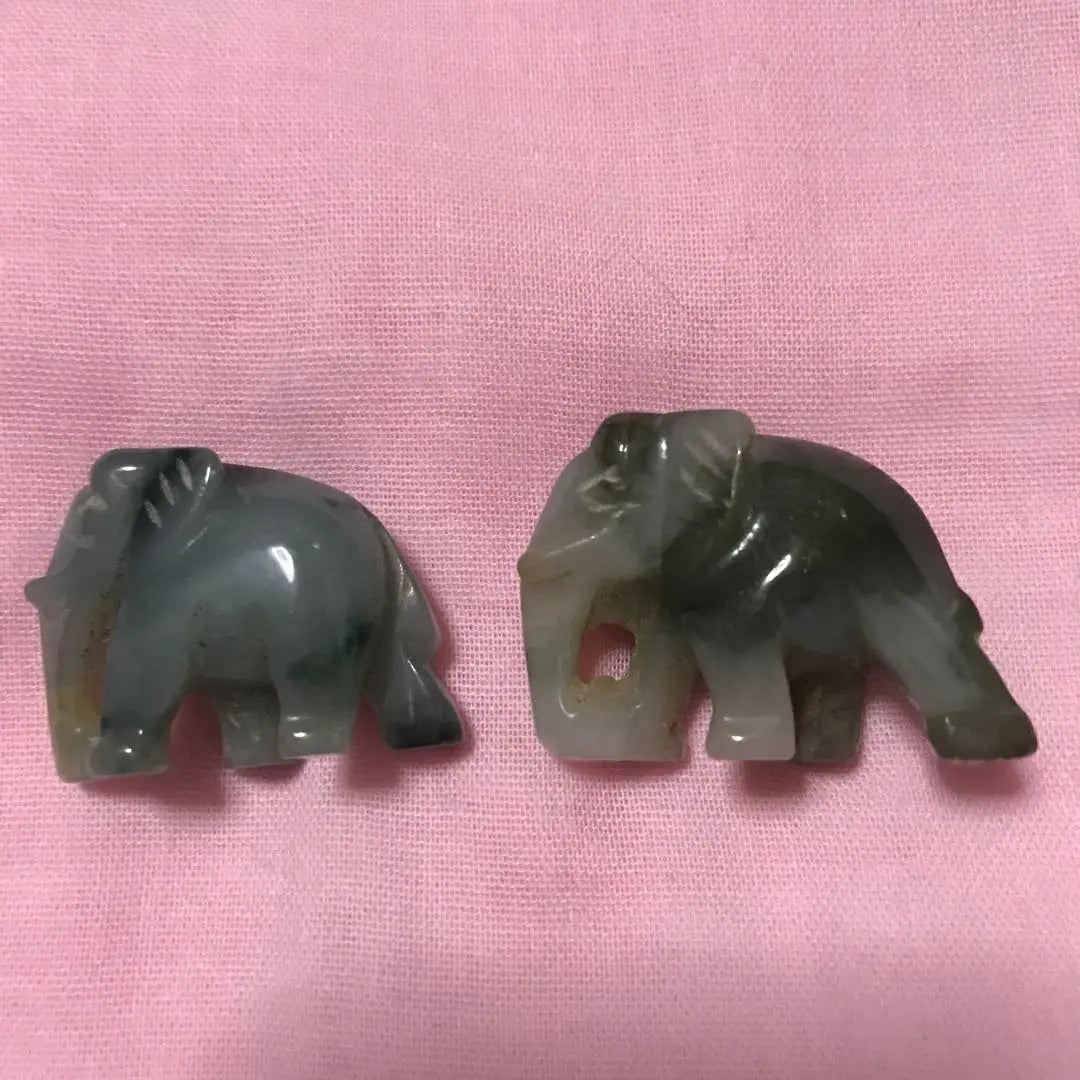 Jade Elephant, Ornament, Carving, Power Stone, Set of 2