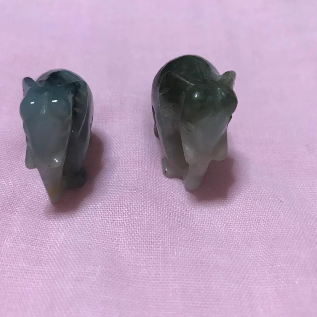 Jade Elephant, Ornament, Carving, Power Stone, Set of 2