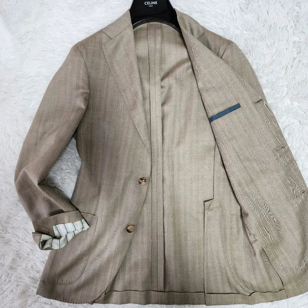 [Good condition/silk blend] Bolioli Tailored Jacket Herringbone Pattern Light Brown