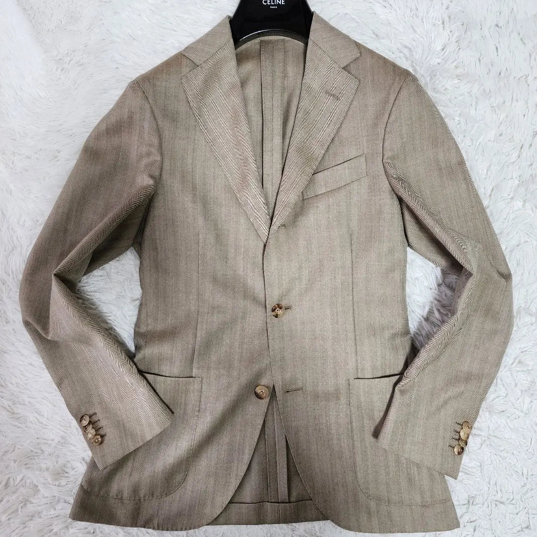 [Good condition/silk blend] Bolioli Tailored Jacket Herringbone Pattern Light Brown