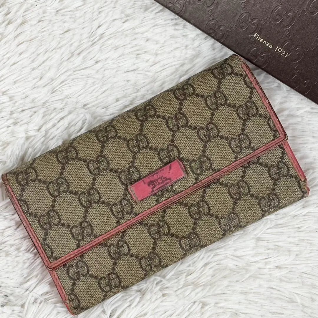 Very popular GUCCI PVC leather long wallet GG pattern hook logo embossed trifold