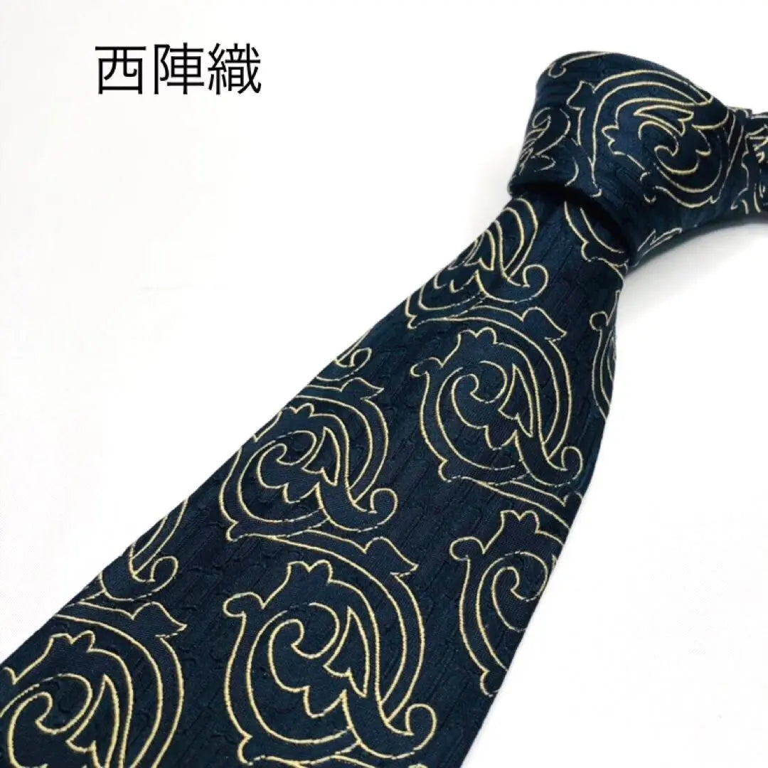 Corbata tejida Nishijin con estampado dorado y negro 100 % seda