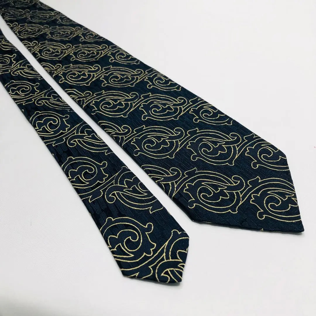 Corbata tejida Nishijin con estampado dorado y negro 100 % seda