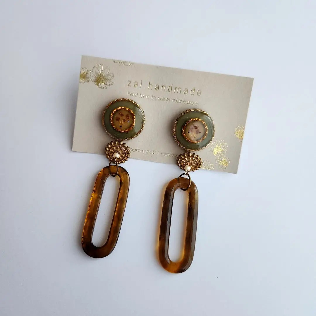 Handmade earrings, green brown