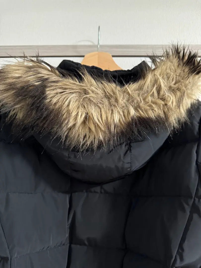 UNIQLO Black Down Jacket with Fur Long Waist Belt Outerwear | UNIQLO 黒ダウンジャケット ファー付き ロング丈ウエストベルト付きアウター