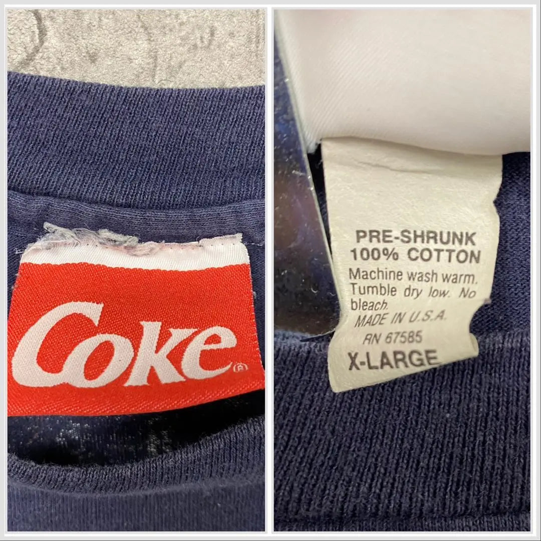 Rare USA 90S [Ropa usada] Camiseta de la compañía Coca -Cola Azul marino Hombre XL | レアUSA製90s【古着】コカコーラ 企業Tシャツ ネイビー メンズXL