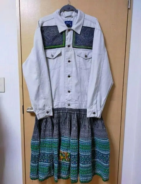 Ethnic denim clothing jacket long cardigan Hmong remake clothing 1