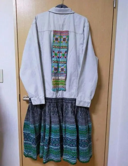 Ethnic denim clothing jacket long cardigan Hmong remake clothing 1