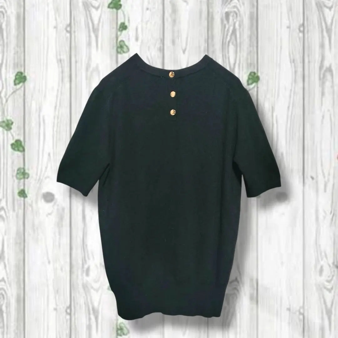 Zara Short-sleeved knit top Back button Crew neck Soft Black