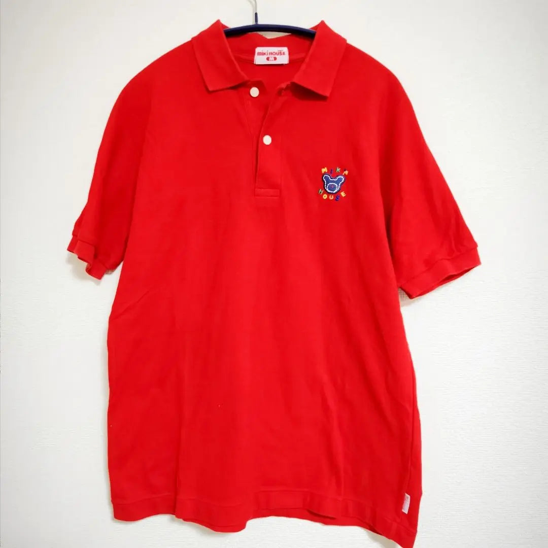 ★Miki House Short Sleeve Polo Shirt Embroidered Patch M Red Beautiful Item