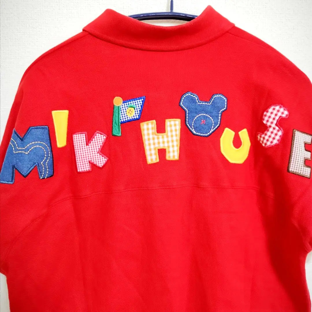 ★Camiseta polo de manga corta Miki House con parche bordado M rojo Hermoso artículo