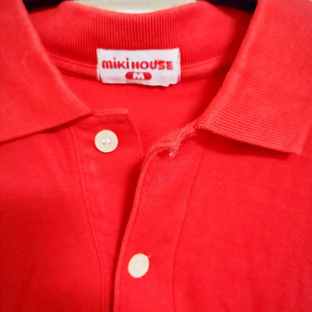 ★Miki House Short Sleeve Polo Shirt Embroidered Patch M Red Beautiful Item