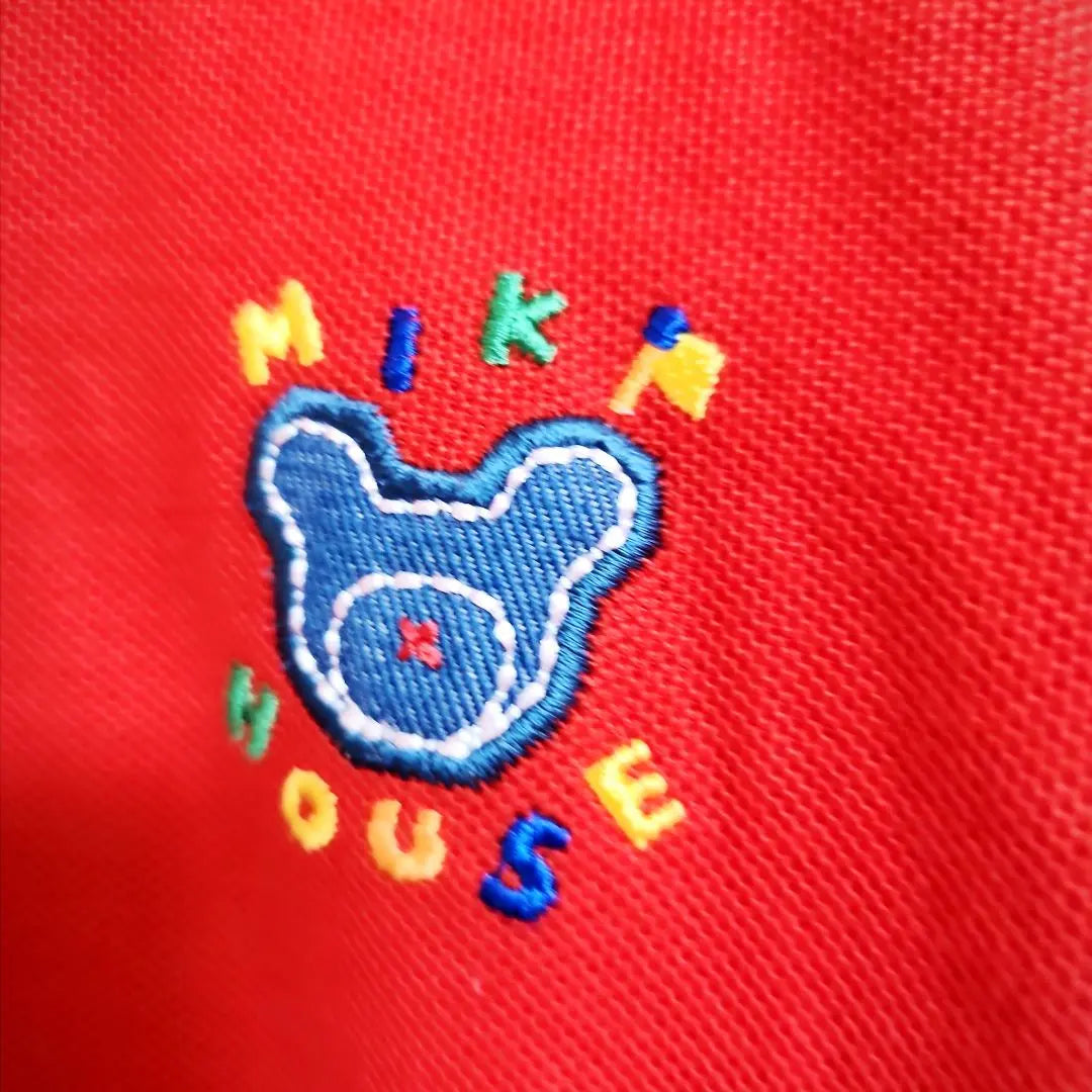 ★Camiseta polo de manga corta Miki House con parche bordado M rojo Hermoso artículo