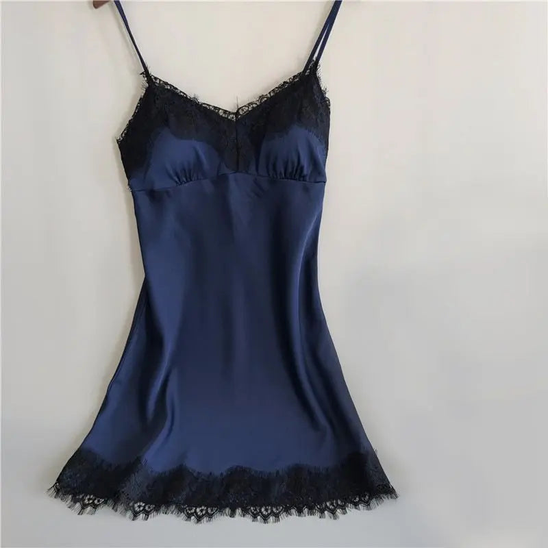 Babydoll & T-back Shorts - Navy L with a glossy satin texture