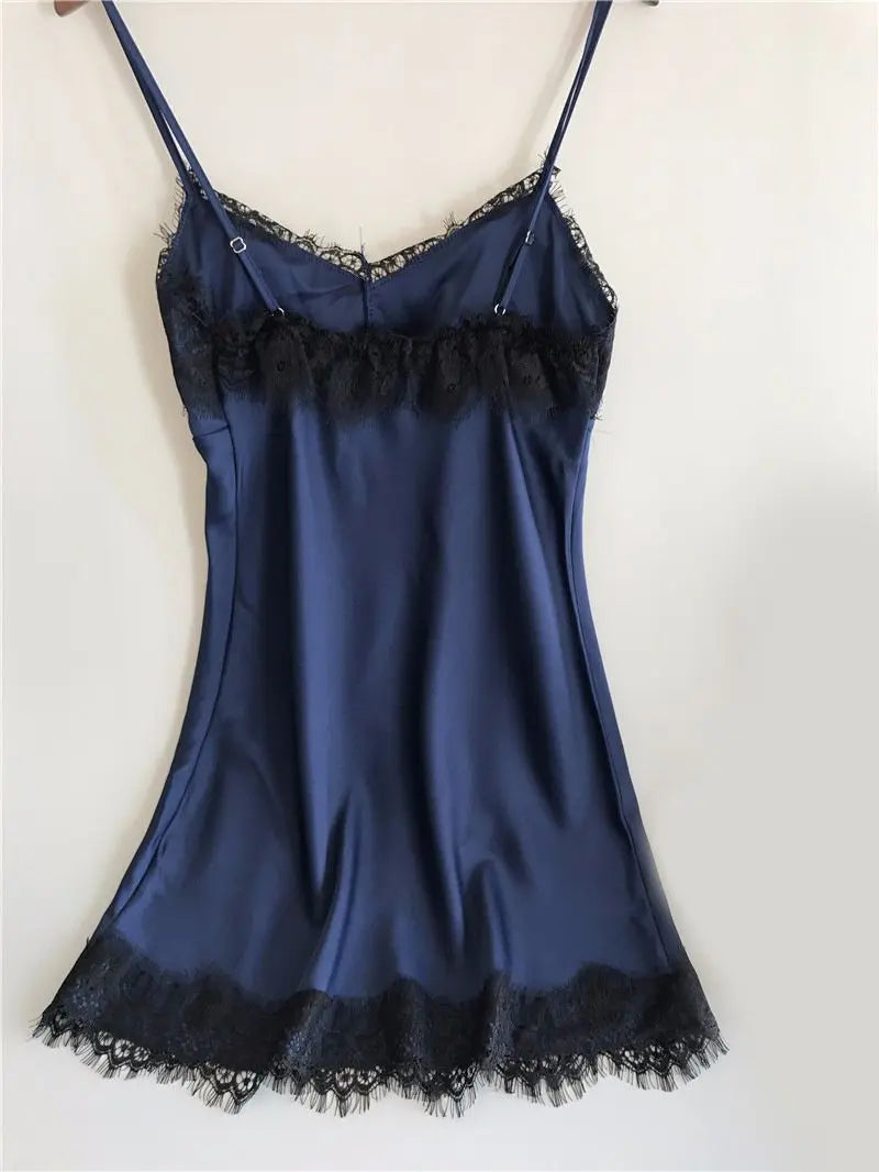 Babydoll & T-back Shorts - Navy L with a glossy satin texture