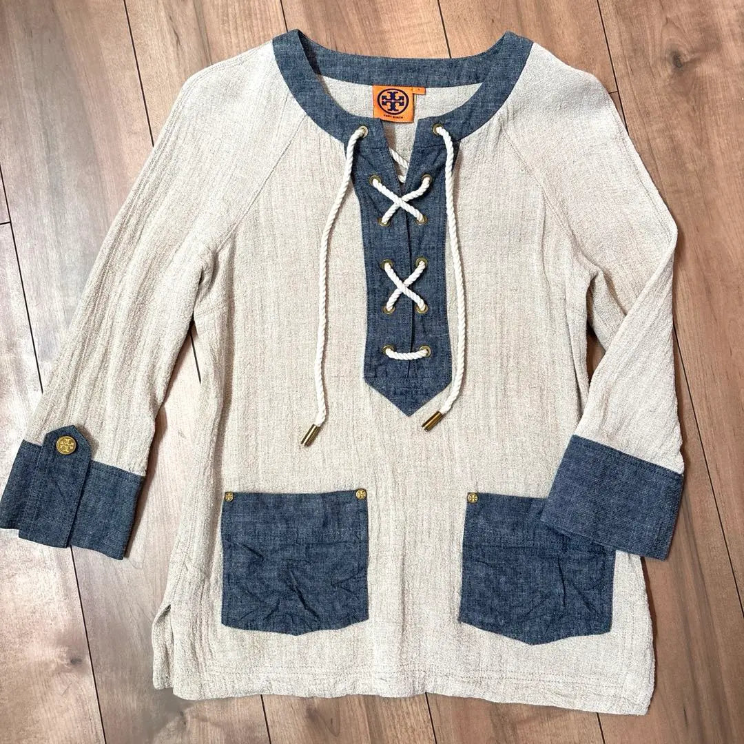 Tory Burch Tops Denim Gold Button Linen