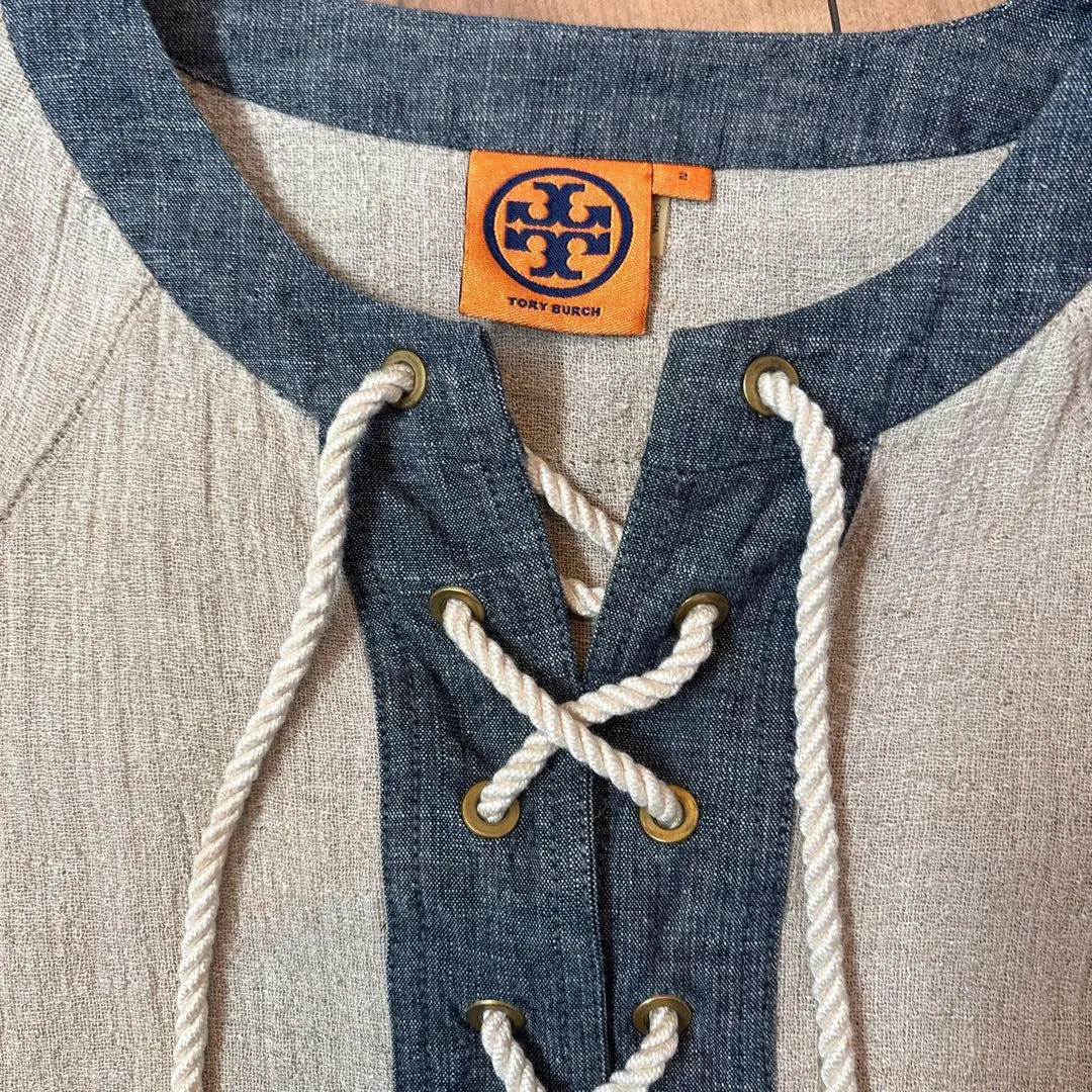 Tory Burch Tops Denim Gold Button Linen