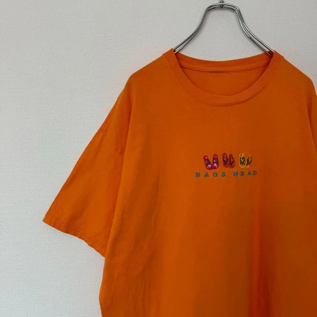 US Old Clothes No Brand Camiseta NAGS HEAD Nagushead Bordado Naranja | US古着 ノーブランド Tシャツ NAGS HEAD ナグスヘッド 刺繍オレンジ