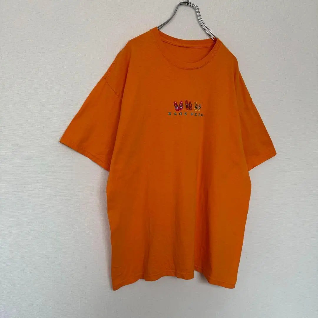 US Old Clothes No Brand Camiseta NAGS HEAD Nagushead Bordado Naranja | US古着 ノーブランド Tシャツ NAGS HEAD ナグスヘッド 刺繍オレンジ