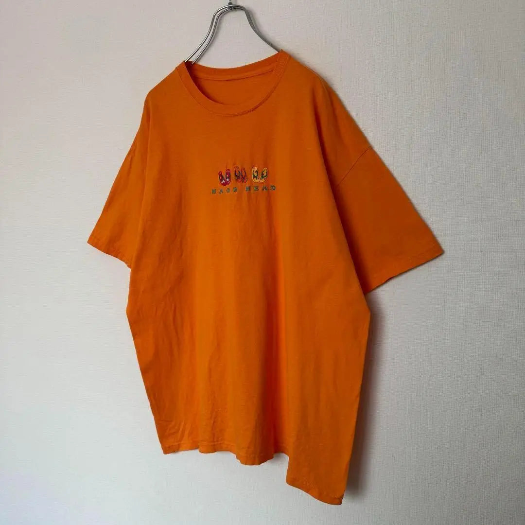 US Old Clothes No Brand T -shirt NAGS HEAD Nagushead Embroidery Orange | US古着 ノーブランド Tシャツ NAGS HEAD ナグスヘッド 刺繍オレンジ