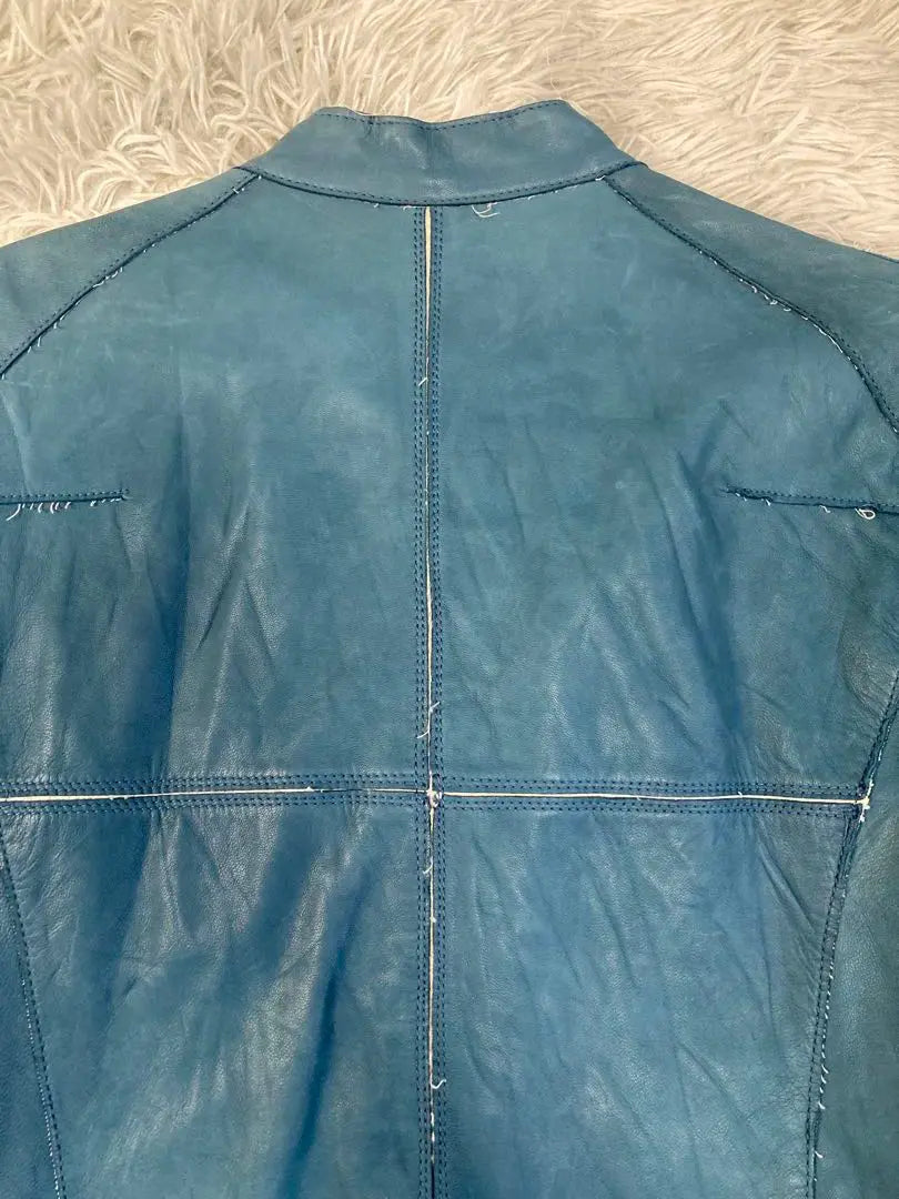 SCHORL Shawl, Transformed Riders Leather Jacket, Goat Leather, Linen, Blue