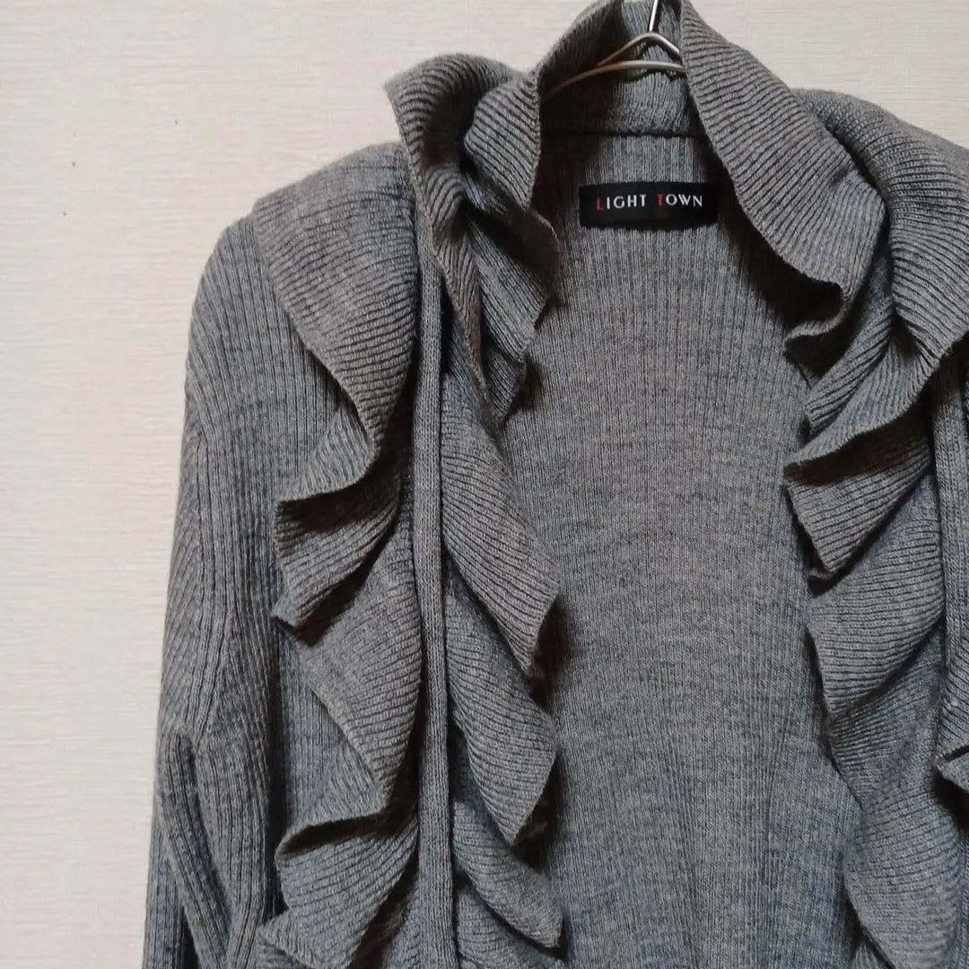 ⑯LICHT TOWN Frilled Cardigan Gray Size M Haori