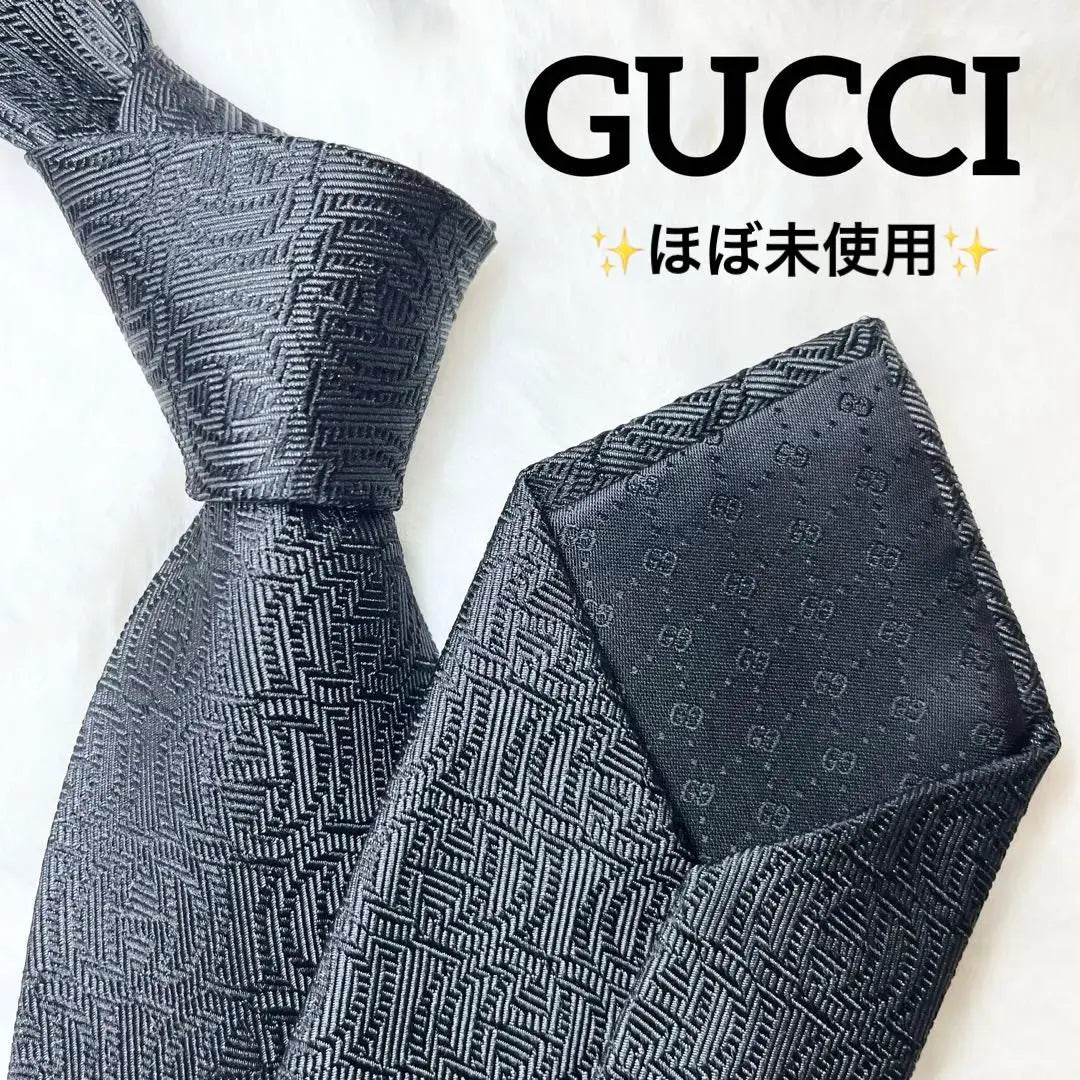 ✨ Casi sin usar ✨ GUCCI Gucci Tie GG patrón entrelazado negro | ✨ほぼ未使用✨GUCCI グッチ ネクタイ GG柄 インターロッキング ブラック