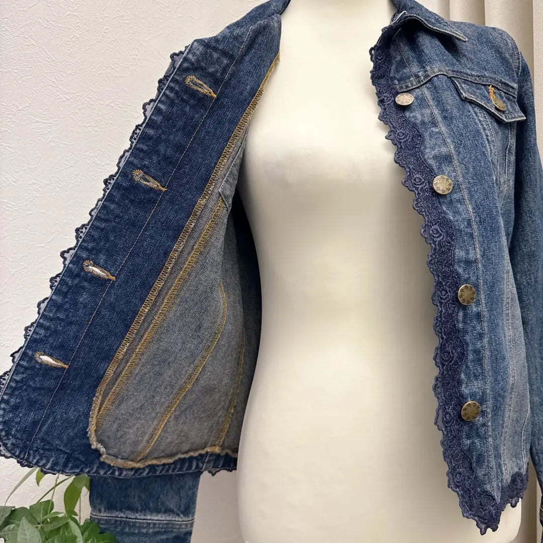 RosaCheri Lace Denim Jacket Washed Vintage Blue