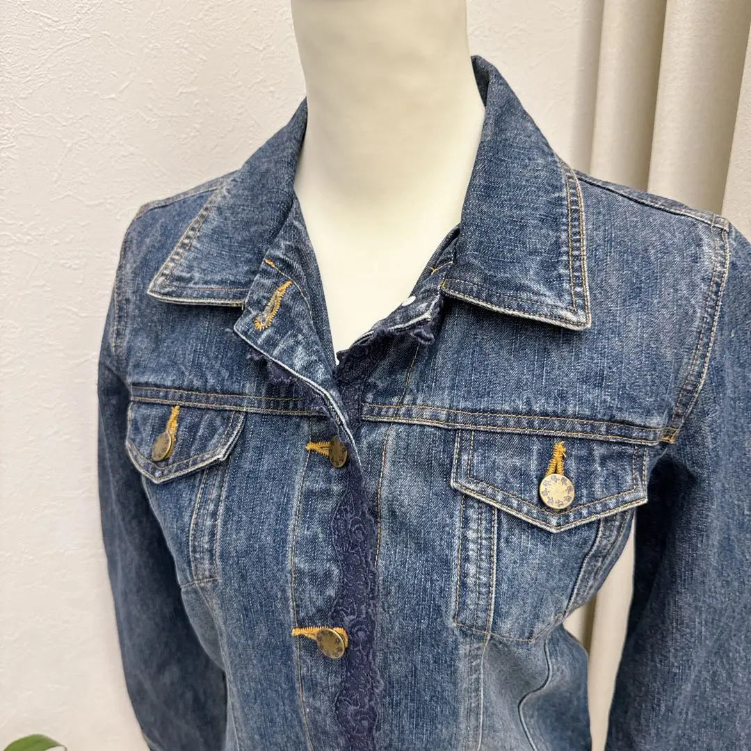 RosaCheri Lace Denim Jacket Washed Vintage Blue