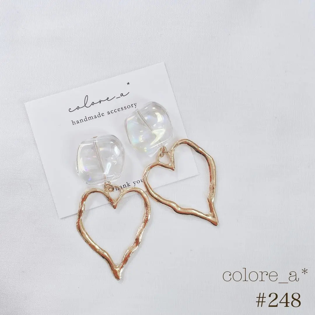 #248 Aretes de cuentas transparentes x corazón Aretes | #248 クリアビーズ×ハート ピアス イヤリング