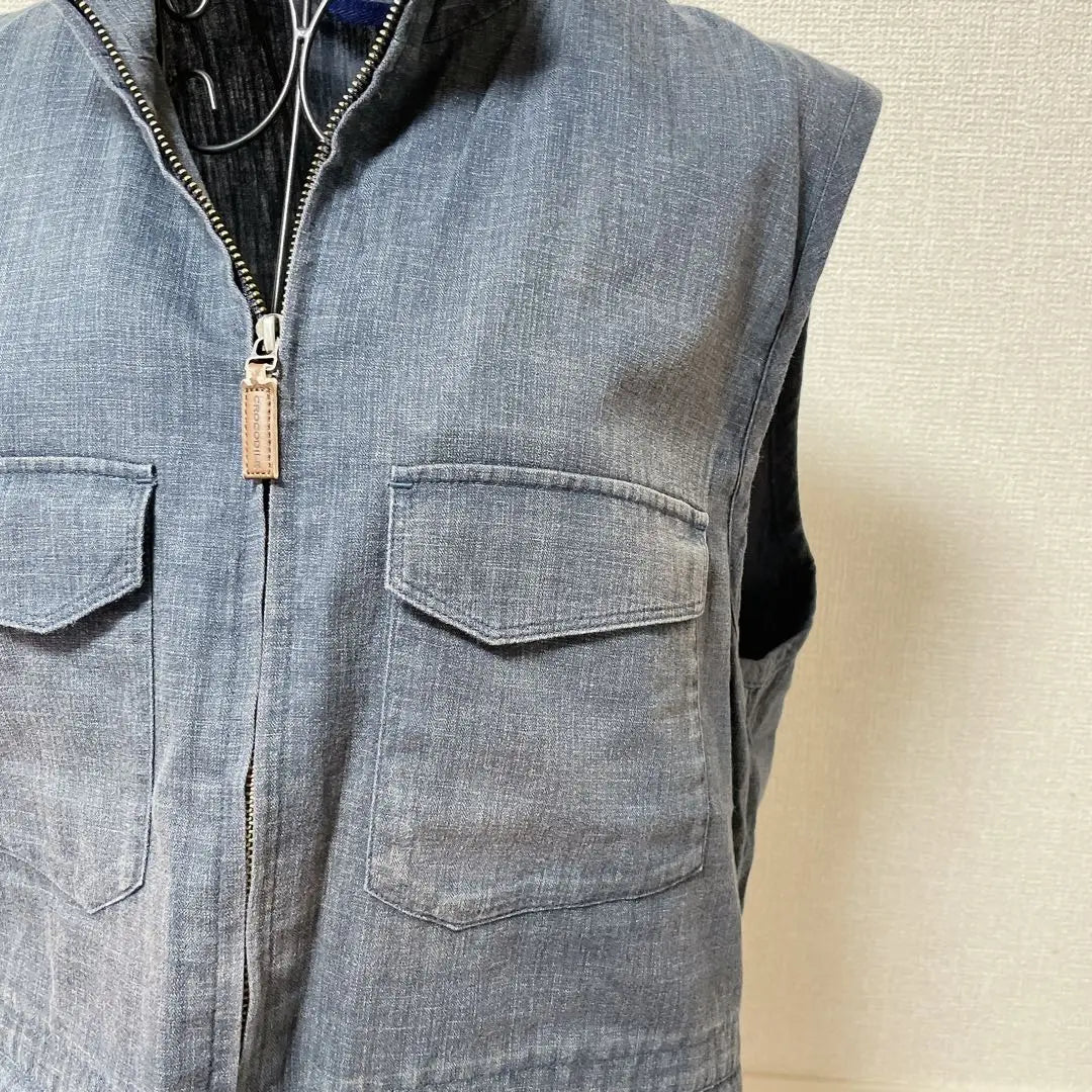 ♡Crocodile♡ Vest, waistcoat, zip-up, pocket, Showa retro, L