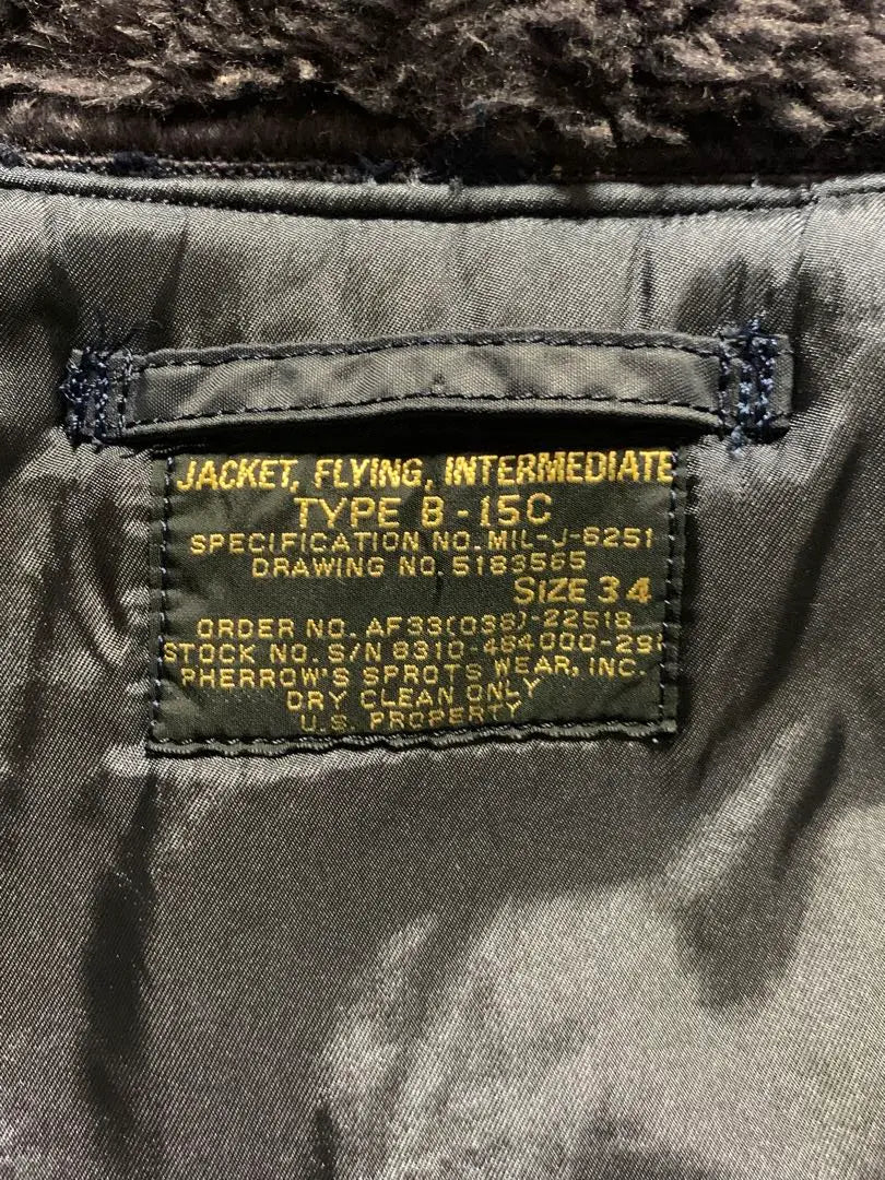 Fellows PHERROW'S B-15C Flight Jacket Jacket 34