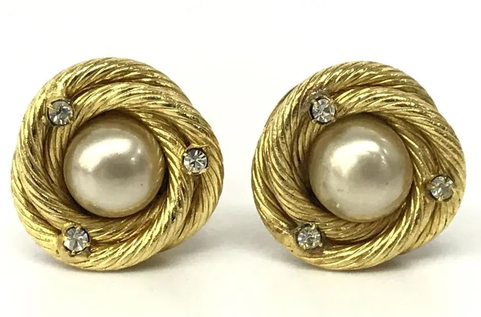 CHANEL Old Chanel Fake Pearl Earrings Rhinestone