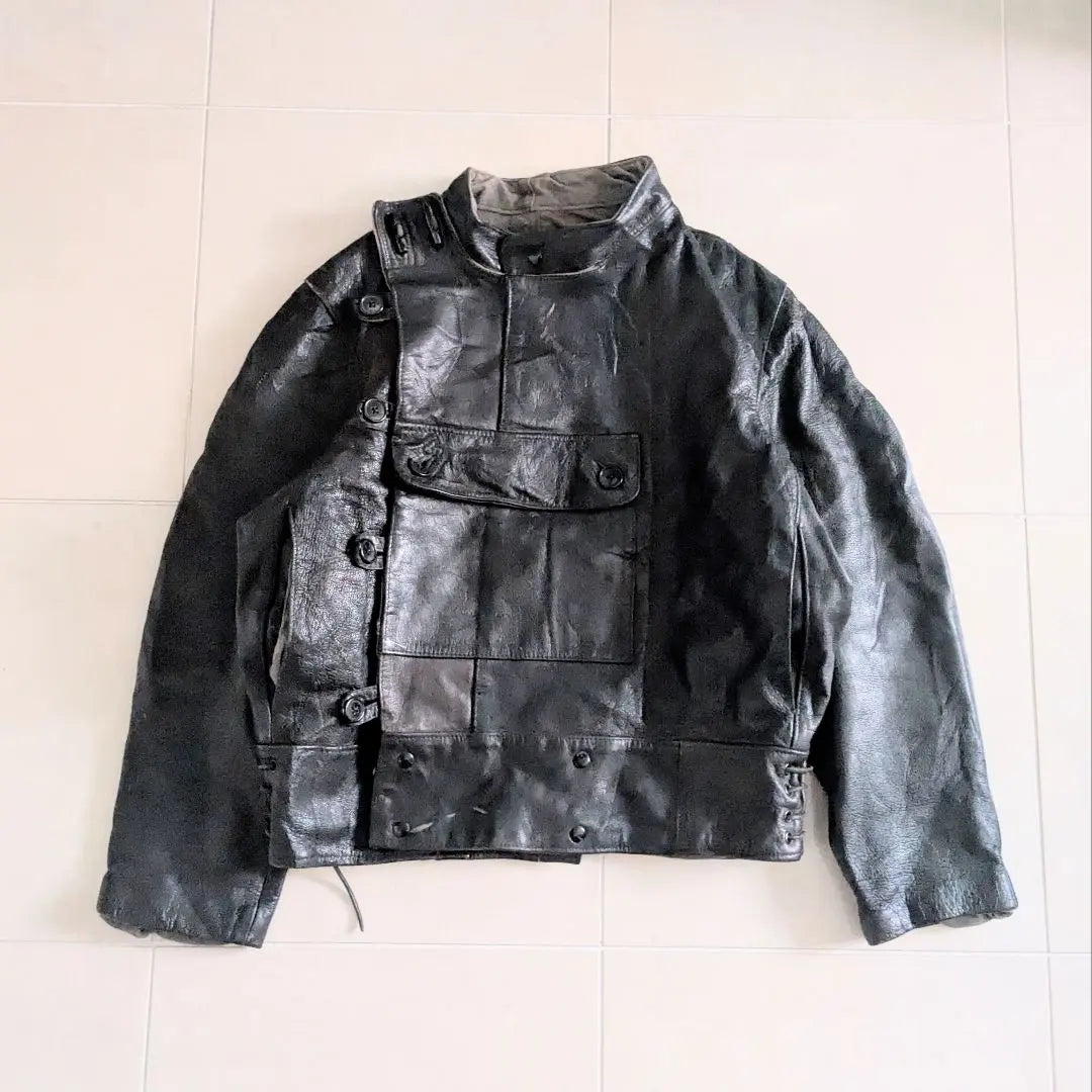 Chaqueta de cuero para motocicleta del ejército sueco de los años 40, estilo militar