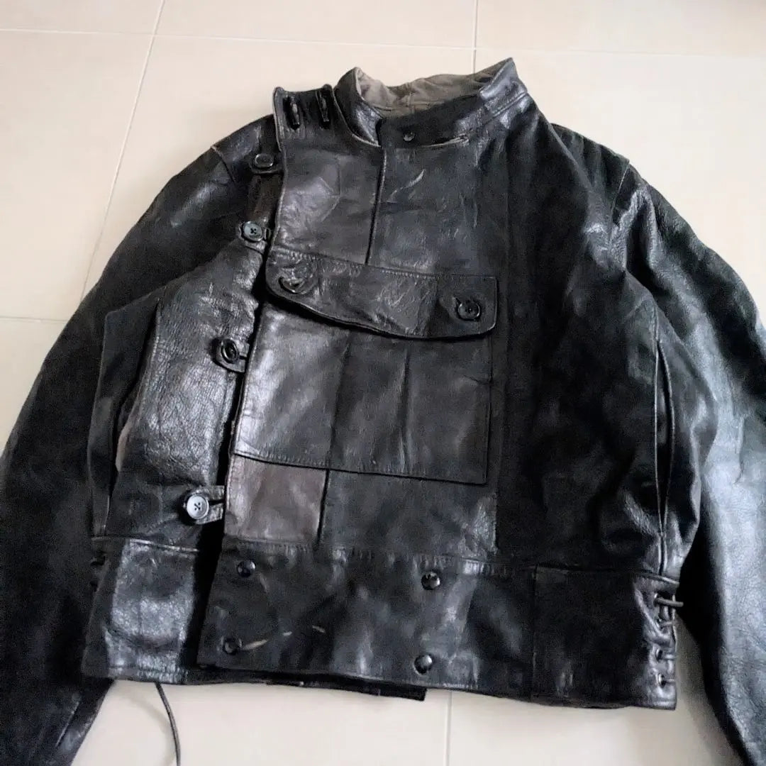 Chaqueta de cuero para motocicleta del ejército sueco de los años 40, estilo militar