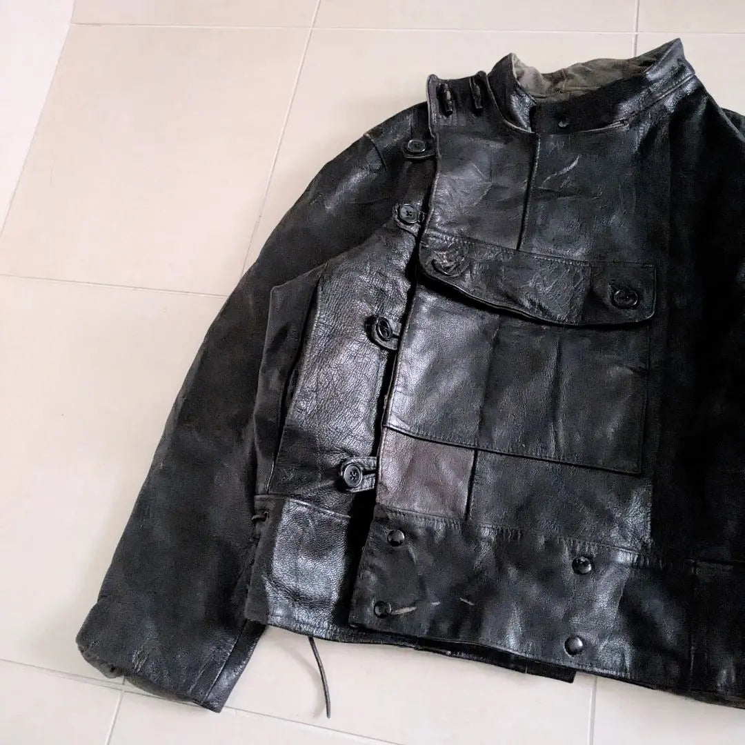 Chaqueta de cuero para motocicleta del ejército sueco de los años 40, estilo militar