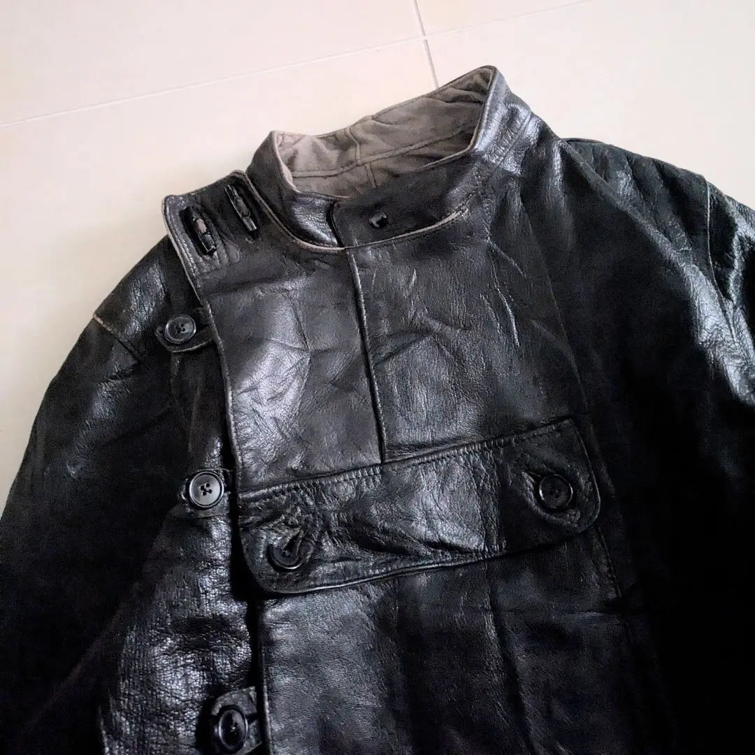 Chaqueta de cuero para motocicleta del ejército sueco de los años 40, estilo militar