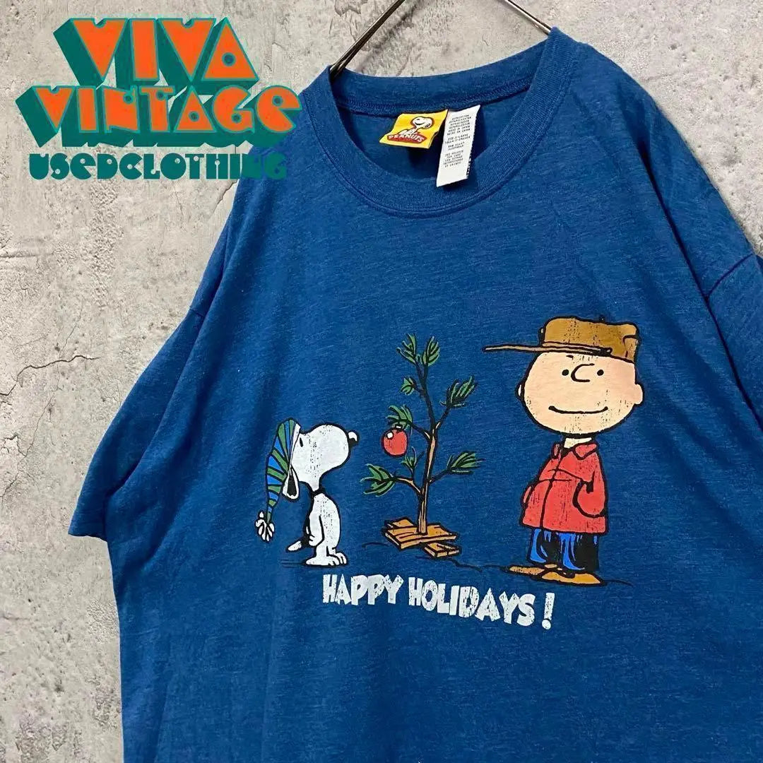 Rare [old clothes] Peanut Snoopy T -shirt Blue Men 2XL | レア【古着】ピーナッツ スヌーピーTシャツ ブルー メンズ2XL