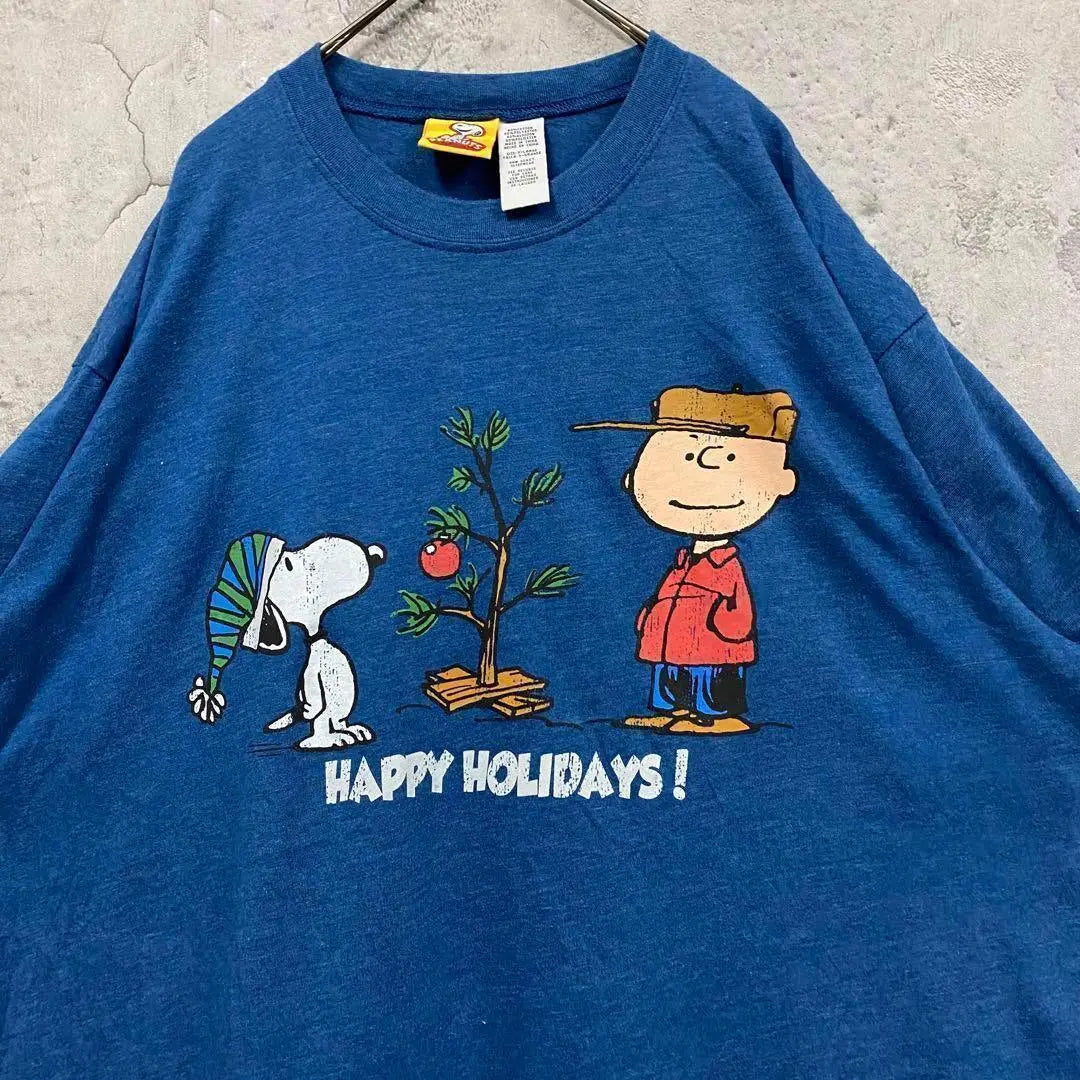 Raro [ropa vieja] Camiseta Peanut Snoopy Azul Hombre 2XL | レア【古着】ピーナッツ スヌーピーTシャツ ブルー メンズ2XL