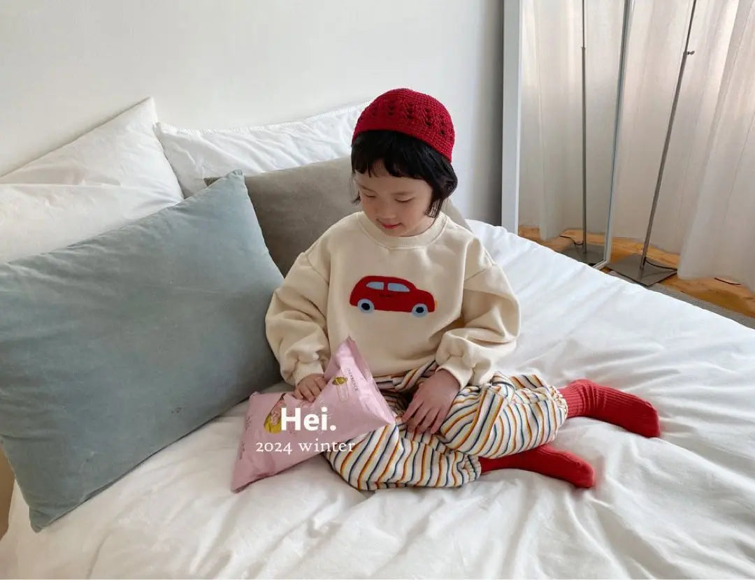 Ropa para niños coreanos, auténticos pantalones tipo jogger con borde Hei | 韓国子供服 正規品 Hei ボーダー ジョガーパンツ