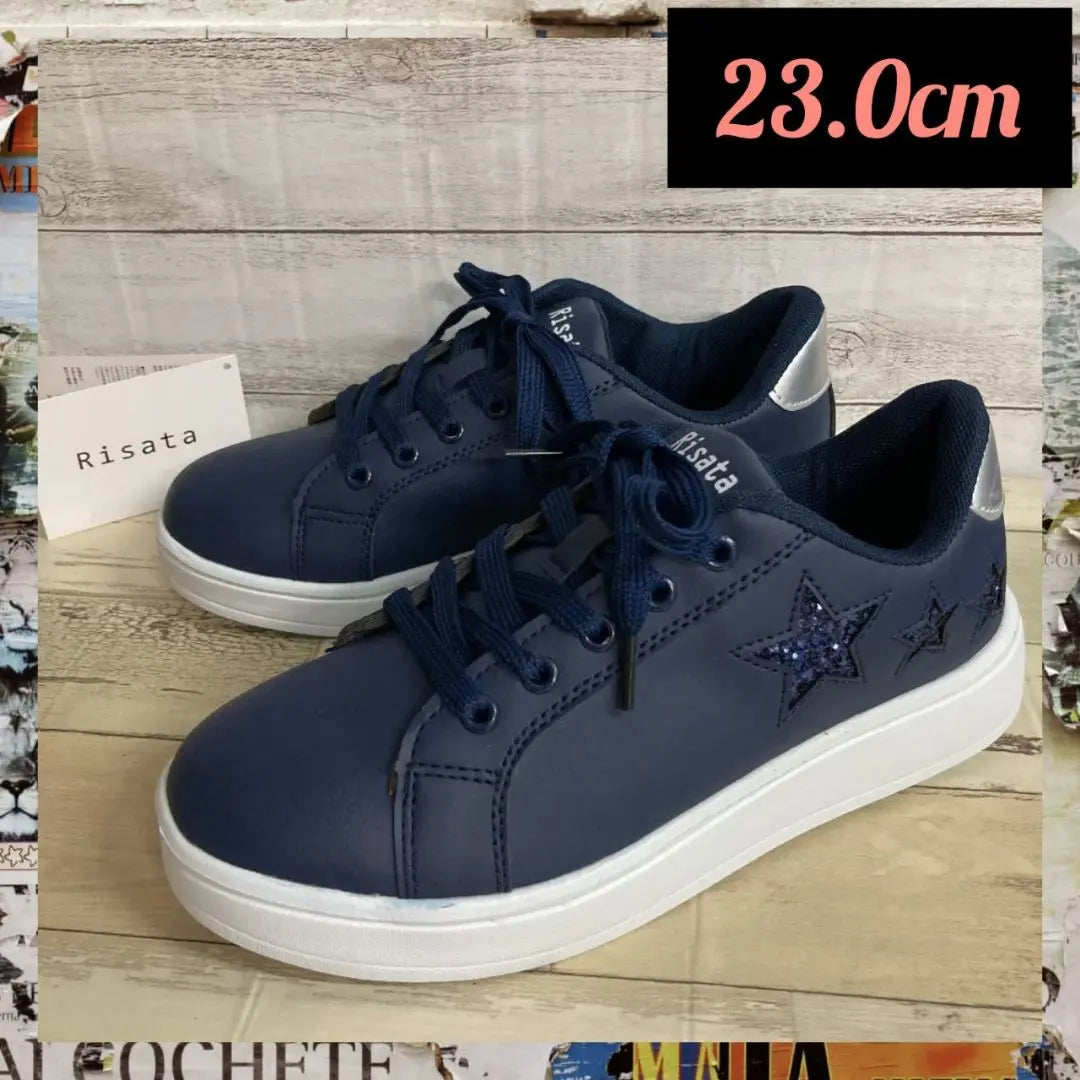 23.0cm New Women's Stylish Sneakers ☆ Glitter Ultra-Lightweight Navy