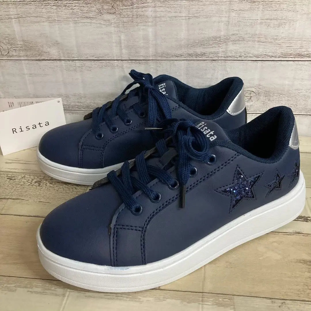 23.0cm New Women's Stylish Sneakers ☆ Glitter Ultra-Lightweight Navy