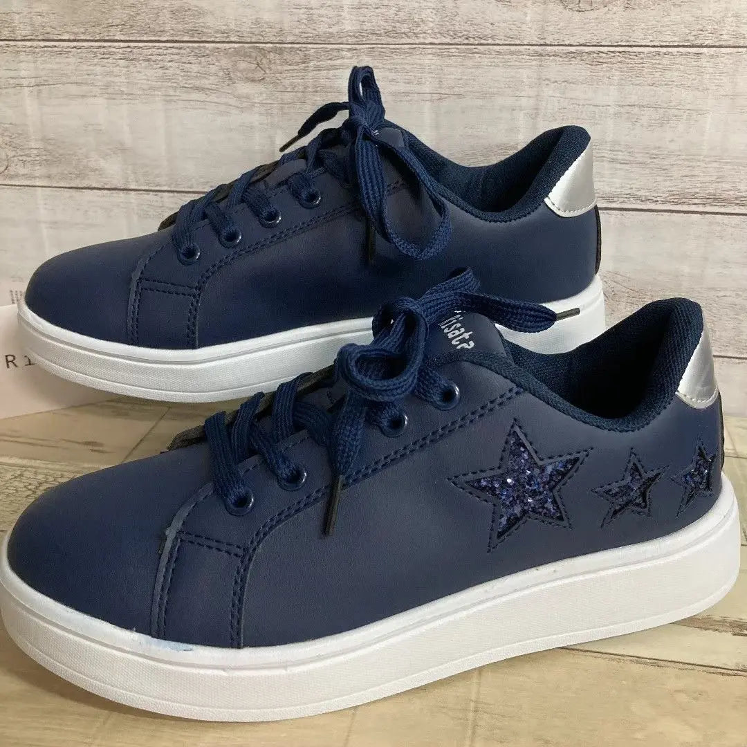 23.0cm New Women's Stylish Sneakers ☆ Glitter Ultra-Lightweight Navy